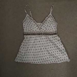 Forever21 Contemporary Cream/Maroon Bejeweled Spaghetti Strap Flowy Top